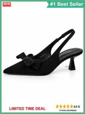 Faux Suede Slingback Kitten Heel Pumps with Bow Detail